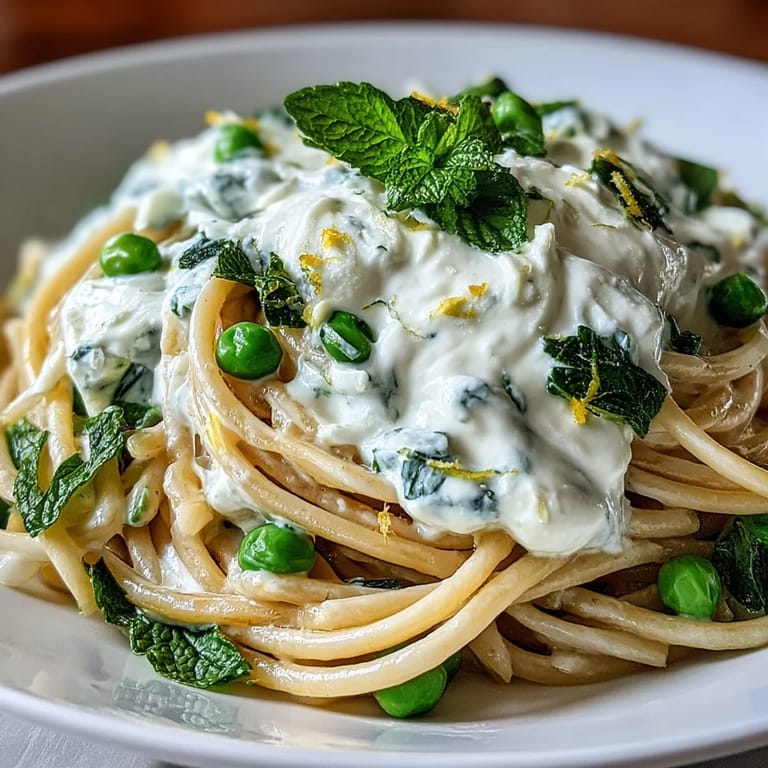 Vibrant lemon ricotta pasta with peas and mint, perfect for a light spring meal.