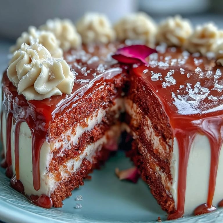 Luxurious Rosé Velvet Cake adorned with delicate gold accents.