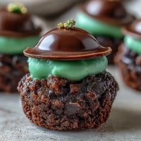 Adorable Leprechaun Hat Brownie Bites with chocolate-dipped marshmallows and green icing, perfect for St. Patrick's Day celebrations.