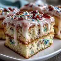 Spring Funfetti Cake with Pastel Buttercream: Vibrant vanilla cake dotted with rainbow sprinkles, frosted with whimsical pastel buttercream swirls for a joyful spring celebration.